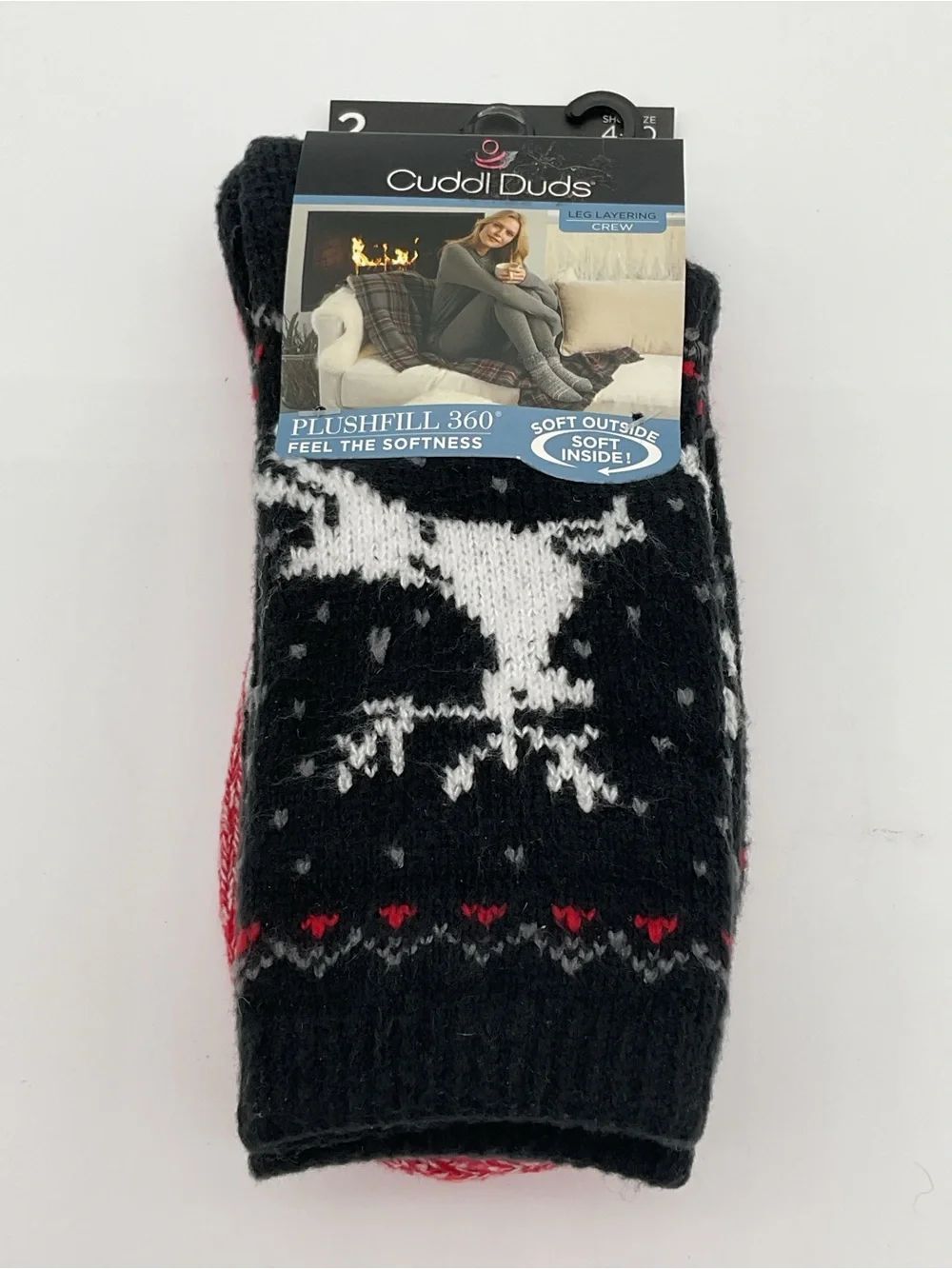 NWT Cuddl Duds Black, White & Red Holiday Crew Socks